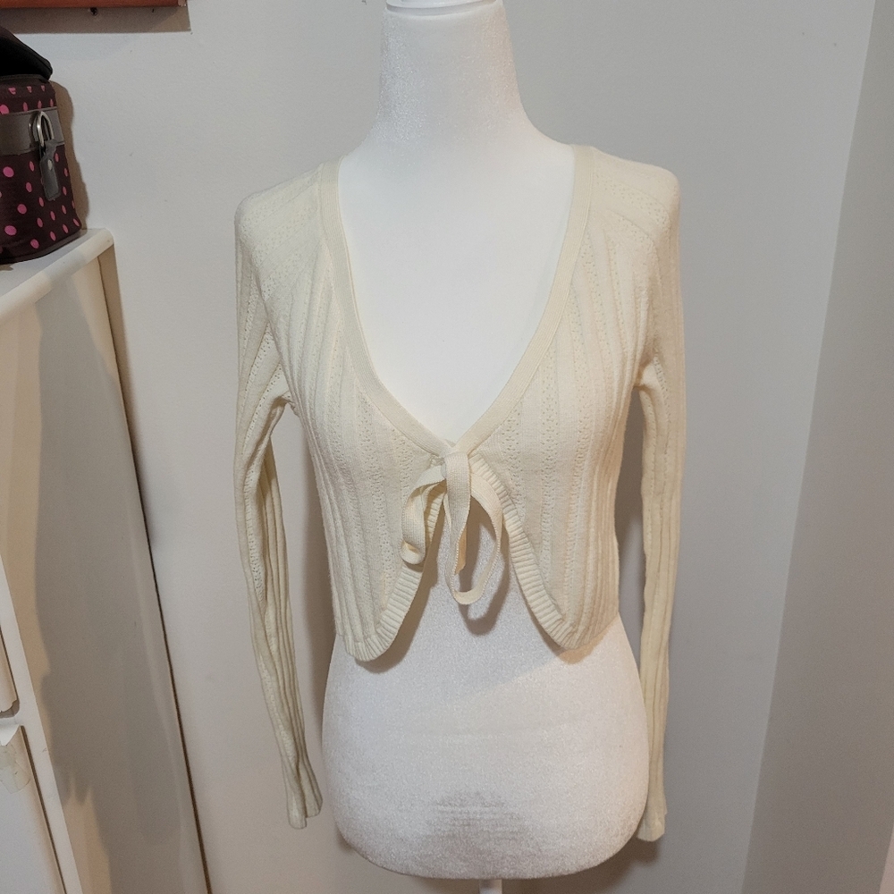 NWT Wild Fable White Coquette Feminine Cropped Tie Front Cardigan | Small
